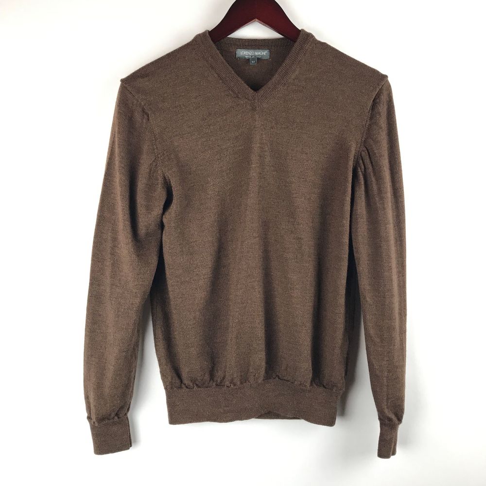 Lorenzo Magni brown long sleeve Vneck 100% wool knit sweater size medium